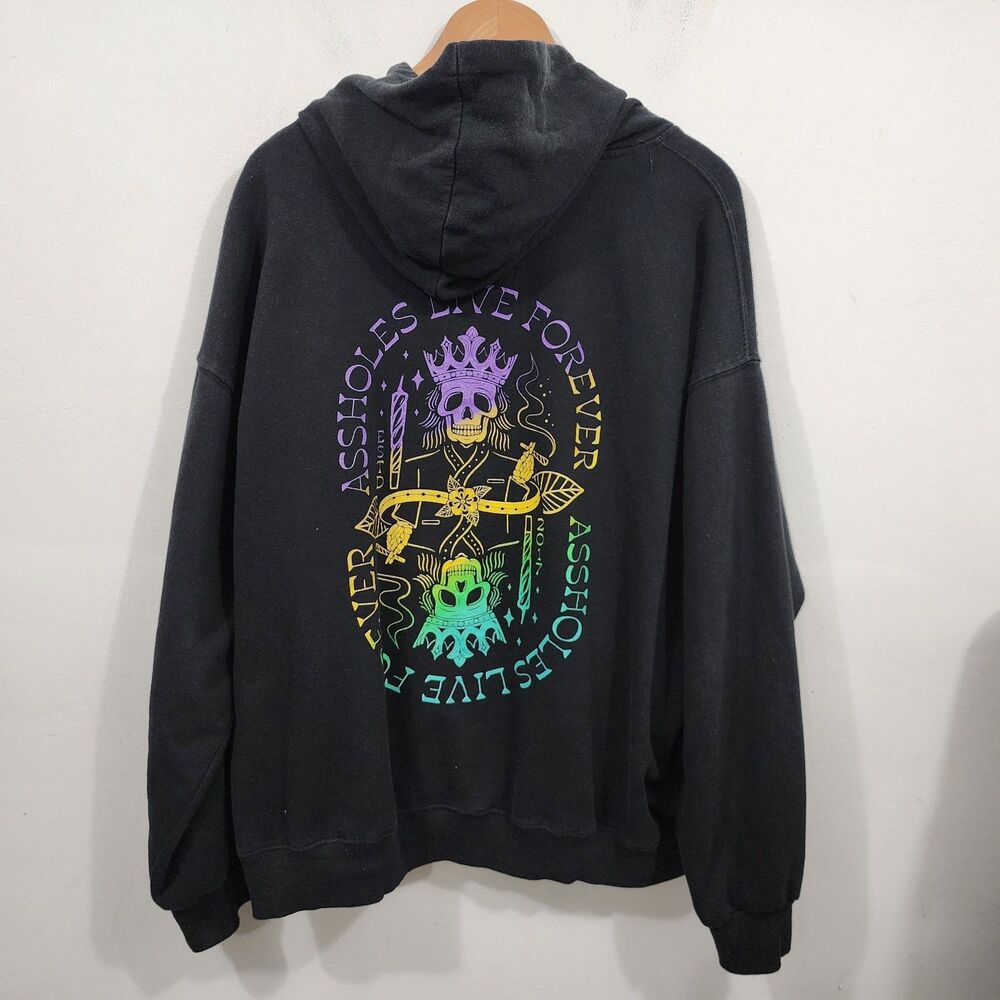 ALF Black Hoodie Neon Skeleton Graphic Mens XL PolyCotton Long Sleeve Stretch